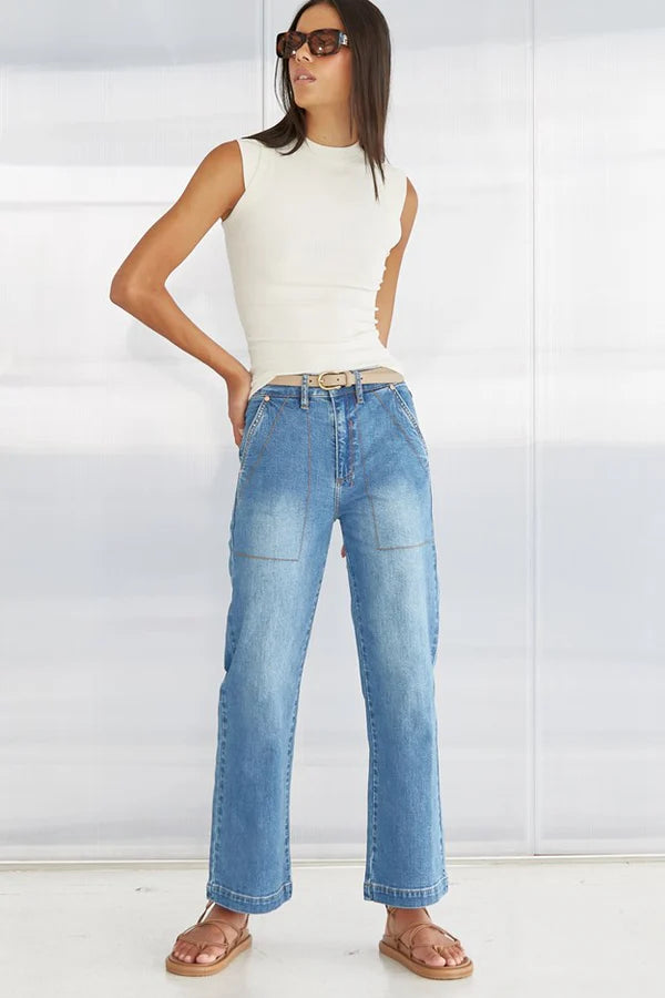 DRICOPER CODY KICK FLARE TROUSERS RODEO BLUE