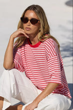 Load image into Gallery viewer, STORIES BE TOLD COHESION PINK RED STRIPE OVERSIZED CONTRAST BINDING BOXY SS TEE
