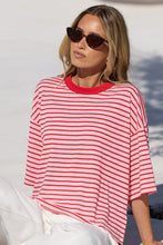 Load image into Gallery viewer, STORIES BE TOLD COHESION PINK RED STRIPE OVERSIZED CONTRAST BINDING BOXY SS TEE

