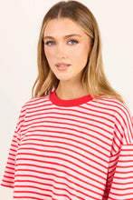 Load image into Gallery viewer, STORIES BE TOLD COHESION PINK RED STRIPE OVERSIZED CONTRAST BINDING BOXY SS TEE
