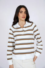 Load image into Gallery viewer, MARLOW COMPASS POLO JERSEY INK/JAVA STRIPE
