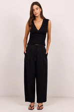 Load image into Gallery viewer, STORIES BE TOLD MANIFESTO BLACK FRONT PLEAT BARREL LEG PANTS
