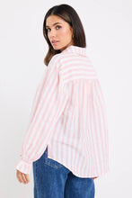 Load image into Gallery viewer, BY ROSA CONNECTION PINK STRIPE BUTTON FRONT BLOUSE
