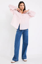 Load image into Gallery viewer, BY ROSA CONNECTION PINK STRIPE BUTTON FRONT BLOUSE
