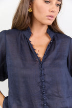 Load image into Gallery viewer, IVY + JACK CONTINUANCE NAVY RAMIE HIGH NECK BUTTONED SS TOP
