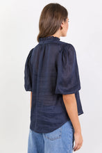 Load image into Gallery viewer, IVY + JACK CONTINUANCE NAVY RAMIE HIGH NECK BUTTONED SS TOP
