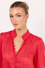 Load image into Gallery viewer, IVY + JACK CONTINUANCE  RED RAMIE HIGH NECK BUTTONED SS TOP
