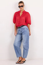Load image into Gallery viewer, IVY + JACK CONTINUANCE  RED RAMIE HIGH NECK BUTTONED SS TOP
