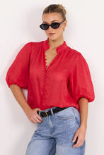 Load image into Gallery viewer, IVY + JACK CONTINUANCE  RED RAMIE HIGH NECK BUTTONED SS TOP
