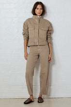 Load image into Gallery viewer, ARRIVING 12.8 | STORIES BE TOLD CRAFTED TAUPE FUNNEL NECK DENIM JACKET
