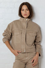 Load image into Gallery viewer, ARRIVING 12.8 | STORIES BE TOLD CRAFTED TAUPE FUNNEL NECK DENIM JACKET

