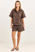 Load image into Gallery viewer, COMING SOON | STORIES BE TOLD CRUCIAL MOCHA DENIM SHORT SLEEVE SHACKET
