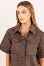 Load image into Gallery viewer, COMING SOON | STORIES BE TOLD CRUCIAL MOCHA DENIM SHORT SLEEVE SHACKET
