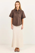 Load image into Gallery viewer, COMING SOON | STORIES BE TOLD CRUCIAL MOCHA DENIM SHORT SLEEVE SHACKET
