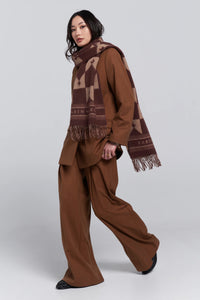 KAREN WALKER MONOGRAM JACQUARD SCARF MAHOGANY/TAN