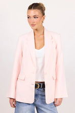 Load image into Gallery viewer, AMONG THE BRAVE DIPLOMA SOFT PINK LINEN TWO BUTTON VENT SLEEVE BLAZER
