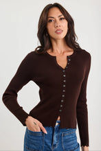 Load image into Gallery viewer, IVY + JACK DITTO CHOCOLATE BUTTON FRONT RIB KNIT LS TOP
