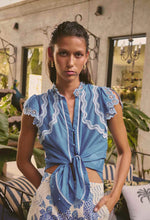 Load image into Gallery viewer, ONCE WAS THALASSA  FLUTTER SLEEVE TOP BLUE TOPAZ
