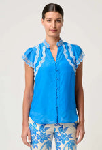 Load image into Gallery viewer, ONCE WAS THALASSA  FLUTTER SLEEVE TOP BLUE TOPAZ
