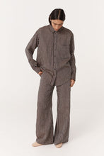 Load image into Gallery viewer, ROWIE RAMONA LINEN LONG SLEEVE SHIRT BROWN STRIPE
