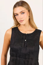 Load image into Gallery viewer, STORIES BE TOLD ENCOURAGE BLACK LINEN PINTUCK FRONT BOAT NECK TOP
