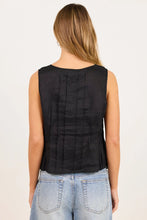 Load image into Gallery viewer, STORIES BE TOLD ENCOURAGE BLACK LINEN PINTUCK FRONT BOAT NECK TOP
