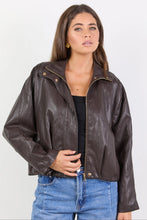 Load image into Gallery viewer, STORIES BE TOLD ENSEMBLE FUNNEL NECK ZIP THROUGH JACKET CHOCOLATE
