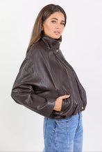 Load image into Gallery viewer, STORIES BE TOLD ENSEMBLE FUNNEL NECK ZIP THROUGH JACKET CHOCOLATE
