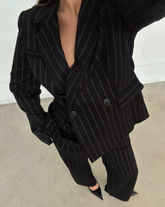 ESMAEE STUDIO TAILORED PANTS BLACK PINSTRIPE