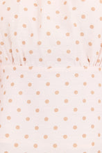 Load image into Gallery viewer, STORIES BE TOLD EVENTUAL BLUSH CHOCOLATE POLKA DOT MID SLEEVE FIT AND FLARE TOP
