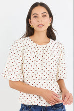 Load image into Gallery viewer, STORIES BE TOLD EVENTUAL IVORY CHOCOLATE POLKA DOT MID SLEEVE FIT AND FLARE TOP
