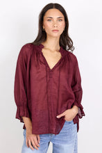 Load image into Gallery viewer, AMONG THE BRAVE EXPEDITION BURGUNDY SHORT SLEEVE SHIRRED NECK TOP
