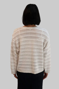 TATANO TRELLIS V NECK SAND/WHITE