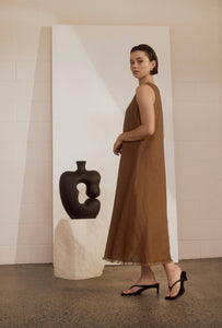 MARLOW FLORENCE LINEN DRESS BURNT UMBER