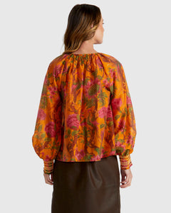 FATE + BECKER PANAMA TOP ORANGE FLORAL