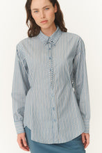 Load image into Gallery viewer, ROWIE FRANKIE TIE LONGSLEEVE SHIRT DUSTY BLUE STRIPE
