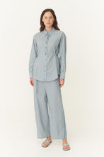 Load image into Gallery viewer, ROWIE FRANKIE TIE LONGSLEEVE SHIRT DUSTY BLUE STRIPE
