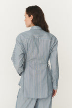 Load image into Gallery viewer, ROWIE FRANKIE TIE LONGSLEEVE SHIRT DUSTY BLUE STRIPE
