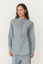 Load image into Gallery viewer, ROWIE FRANKIE TIE LONGSLEEVE SHIRT DUSTY BLUE STRIPE
