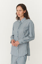 Load image into Gallery viewer, ROWIE FRANKIE TIE LONGSLEEVE SHIRT DUSTY BLUE STRIPE
