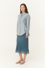 Load image into Gallery viewer, ROWIE FRANKIE TIE LONGSLEEVE SHIRT DUSTY BLUE STRIPE
