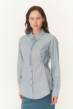 Load image into Gallery viewer, ROWIE FRANKIE TIE LONGSLEEVE SHIRT DUSTY BLUE STRIPE
