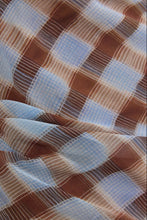 Load image into Gallery viewer, GEORGIA ZOE FRUITFUL CHOCOLATE ICE BLUE CHECK GEORGETTE TOE BACK BIAS TOP
