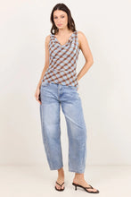 Load image into Gallery viewer, GEORGIA ZOE FRUITFUL CHOCOLATE ICE BLUE CHECK GEORGETTE TOE BACK BIAS TOP

