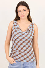 Load image into Gallery viewer, GEORGIA ZOE FRUITFUL CHOCOLATE ICE BLUE CHECK GEORGETTE TOE BACK BIAS TOP
