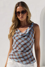 Load image into Gallery viewer, GEORGIA ZOE FRUITFUL CHOCOLATE ICE BLUE CHECK GEORGETTE TOE BACK BIAS TOP
