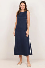Load image into Gallery viewer, STORIES BE TOLD FUTURE INK LINEN SLEEVELESS MIDI DRESS
