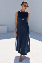 Load image into Gallery viewer, STORIES BE TOLD FUTURE INK LINEN SLEEVELESS MIDI DRESS
