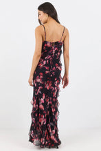 Load image into Gallery viewer, ARRIVING 12.8 | GEORGIA ZOE GALORE BLACK PINK ABSTRACT PRINT BIAS RUFFLE SLIP MAXI DRESS
