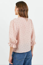 Load image into Gallery viewer, IVY + JACK GARNISH BLUSH POLKA DOT FRILL FRONT MID SLEEVE TOP
